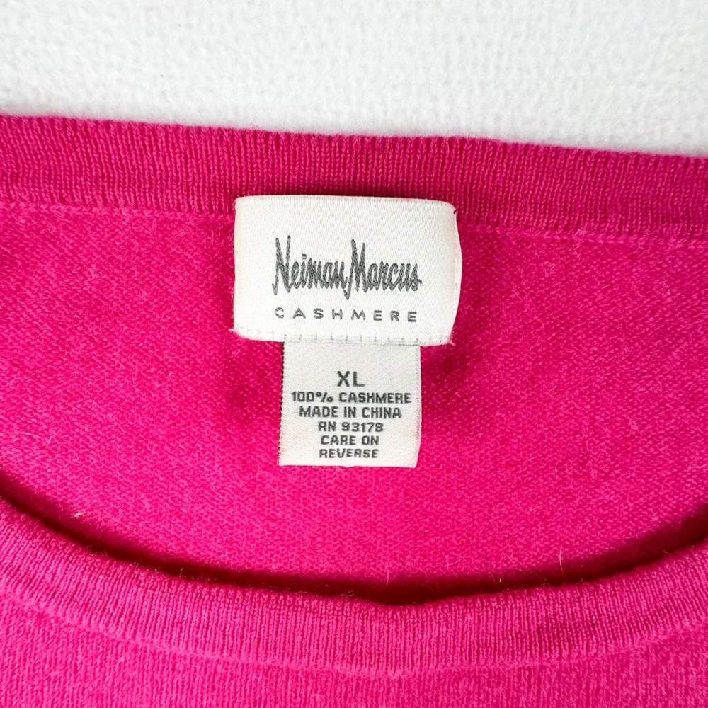 Neiman Marcus Cashmere Sweater‎ Womens XL Hot Pink Crew Neck High-Low Hem Slit